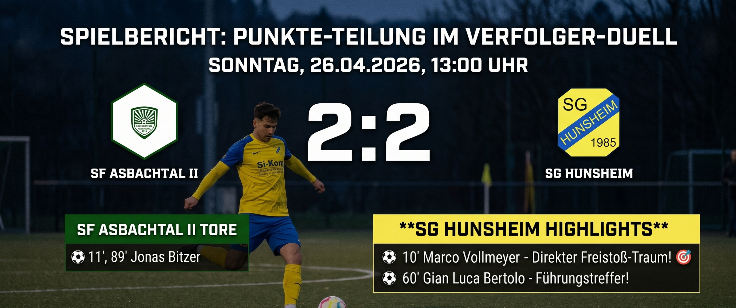 Krimi in der Nachspielzeit: Punkteteilung im Verfolgerduell!